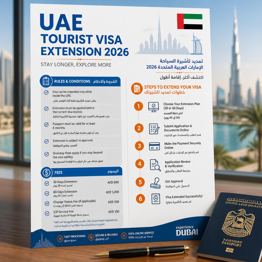 UAE Tourist Visa Extension 2026: Rules, Fees & Steps